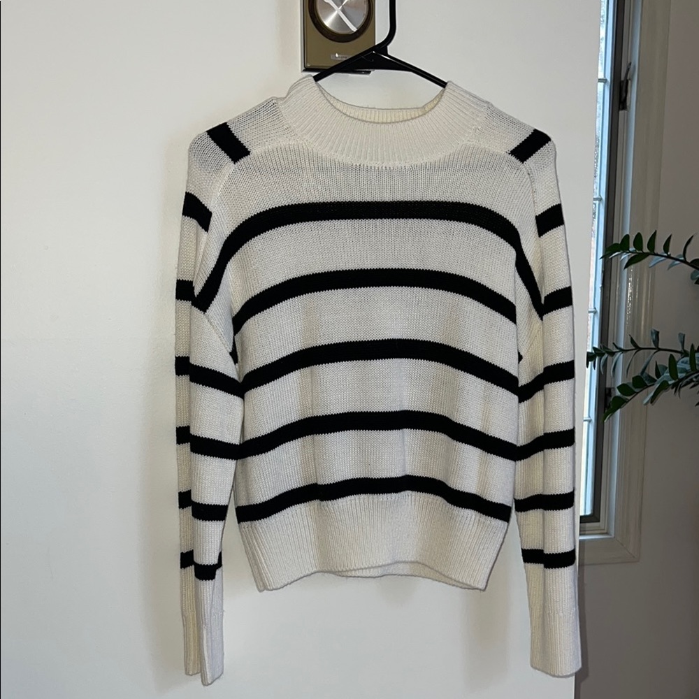 Classic Black and White Crew Neck Striped Sweater